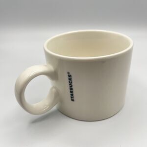 Starbucks 2017 Black Logo White Ceramic Flat Bottom Coffee Tea Mug Cup 12 oz